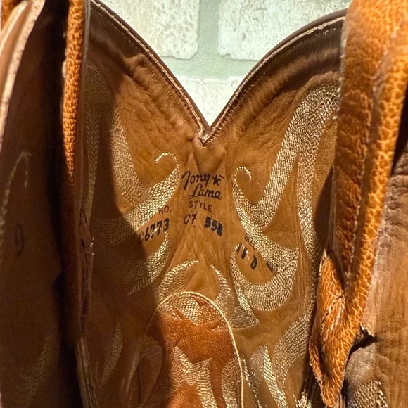 Tony Lama Classic Men's Rich Caramel  Ostrich Skin Western Boots Size 11D - Picture 8 of 10